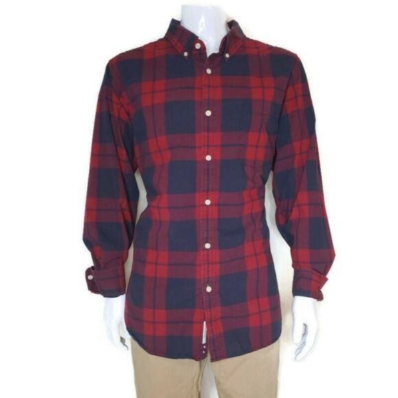 Goodfellow & Co Mens 2XB Northrop Shirt Red & Navy Plaid Long Sleeve Big & Tall - Picture 6 of 10